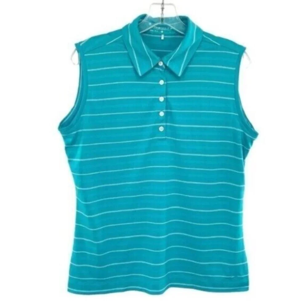 Nike Golf Dri Fit Women's Teal Striped Polo Tank Shirt Tenniscore